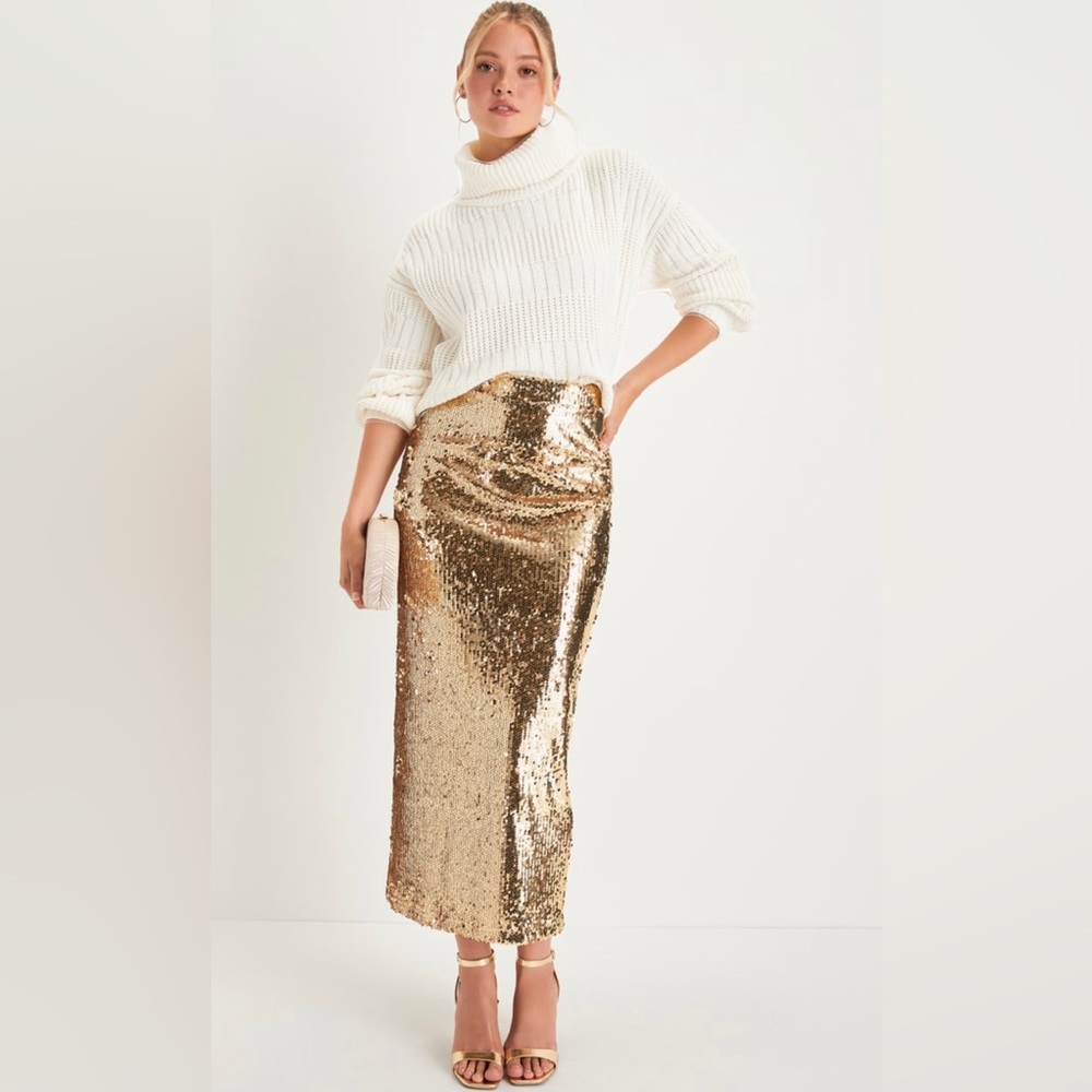 Lulus Gold Sequin Maxi Cocktail Skirt